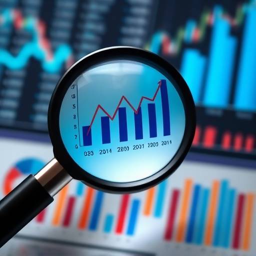 Magnifying glass analyzing financial data for initial assessment